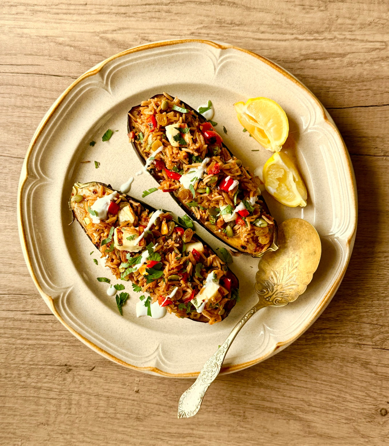 Eggplant Stuffed with Indian Fried Rice