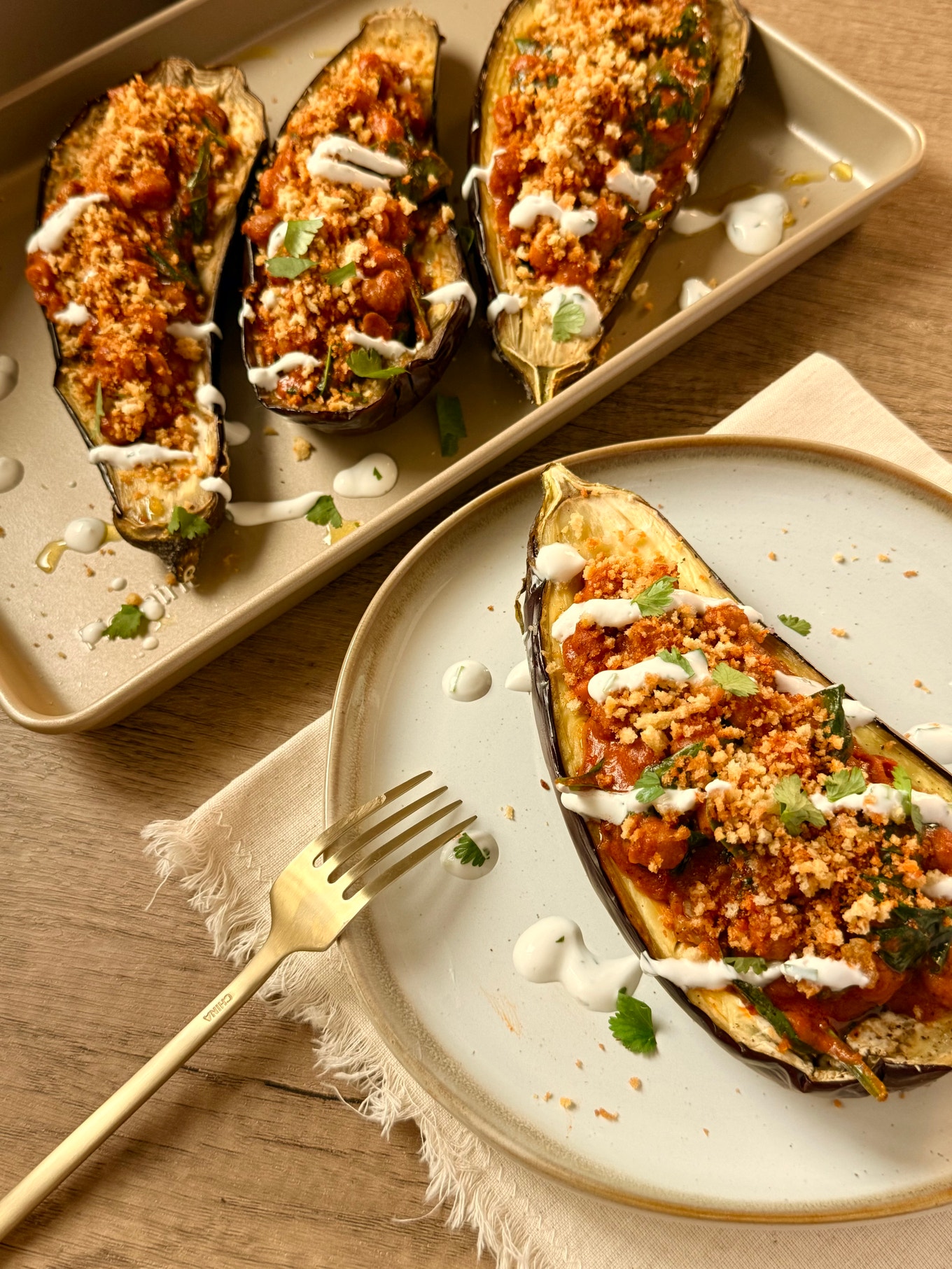 Butter Chickpea & Spinach Stuffed Aubergine