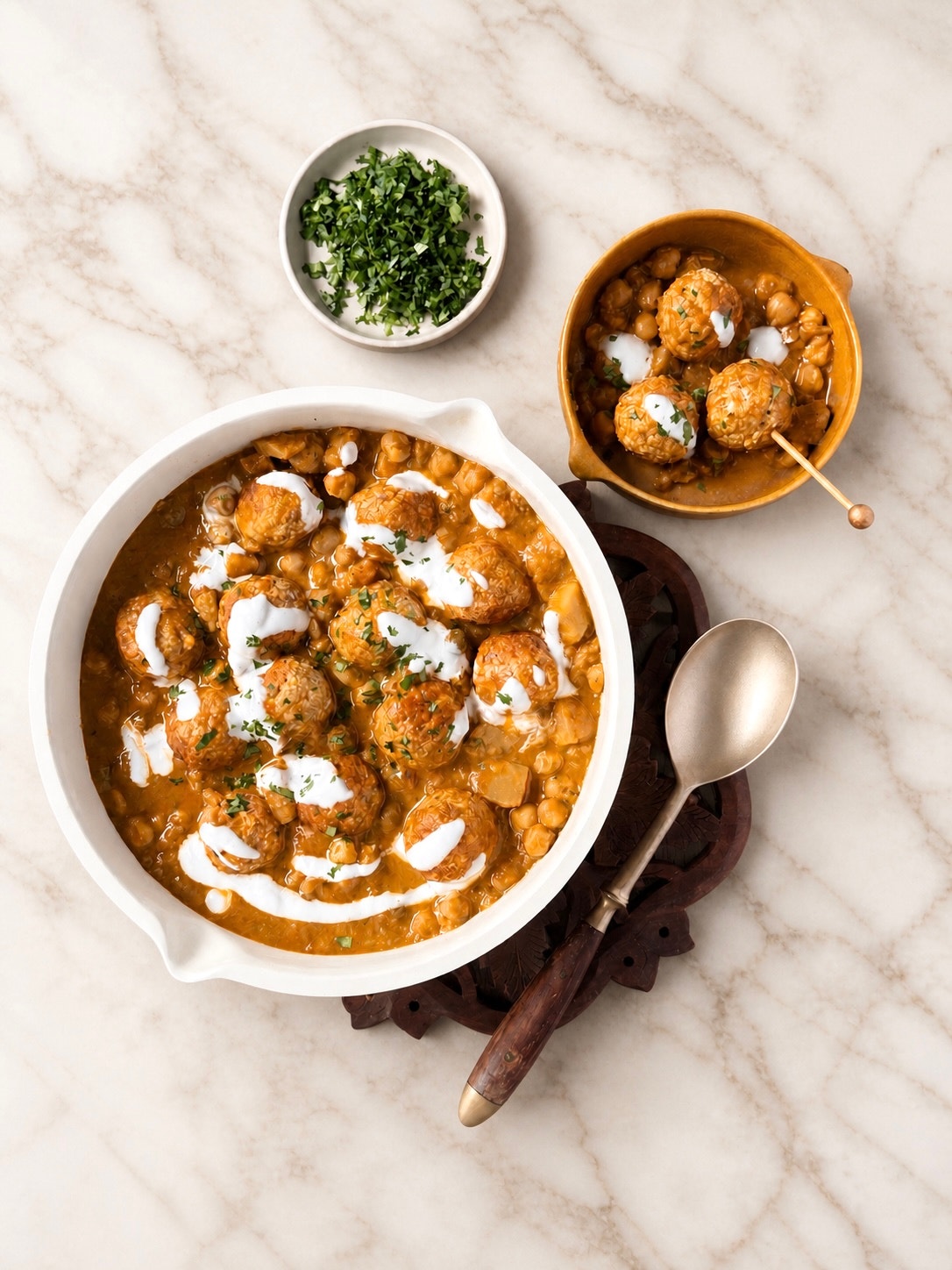 Crispy Potato & Cheese Fritters in Spiced Vegetable Curry